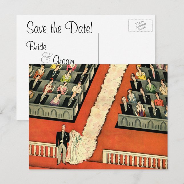 Cartão Postal De Anúncio Arte Deco de Casamento Antigo Recém-Casados Salvar (Frente/Verso)