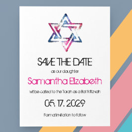 Cartão Postal De Anúncio Artsy Star do David Bar Bat Mitzvah salva a data