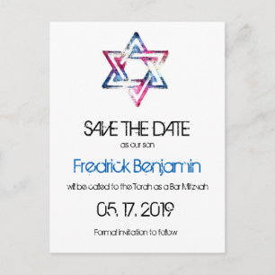 Cartão Postal De Anúncio Artsy Star do David Bar Bat Mitzvah salva a data
