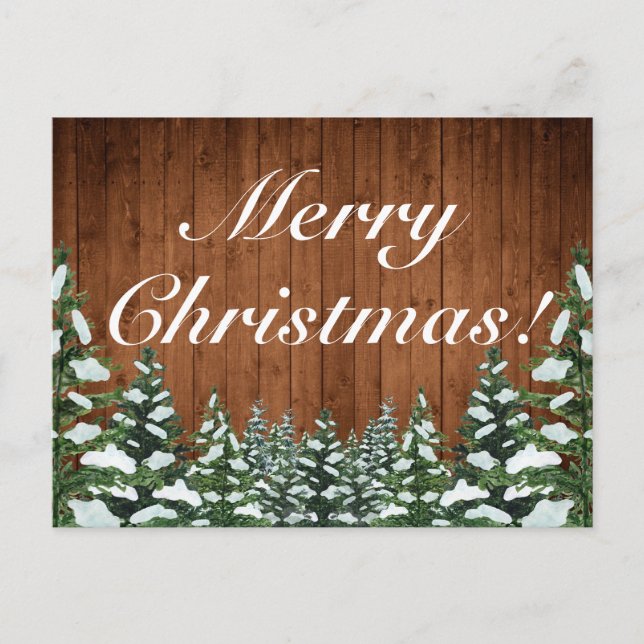 Cartão Postal De Anúncio Árvore de Natal & Floresta Rural Feliz Natal (Frente)