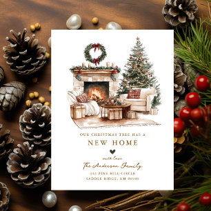 Cartão Postal De Anúncio Árvore de Natal Rústica Cartão de Nova Casa