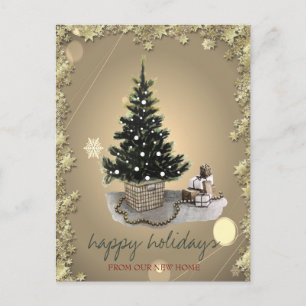 Cartão Postal De Anúncio Árvore de Natal Vintage Estrelas Douradas