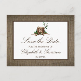 Cartão Postal De Anúncio Árvore Do Monograma De Burlap Rustic Do País Salva