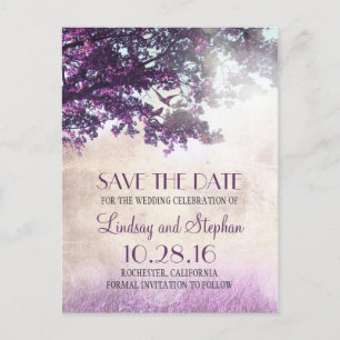 Cartão Postal De Anúncio árvore e amor aves ruidosas vintage salvar a data