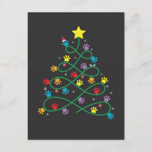 Cartão Postal De Anúncio Árvore Feliz de Natal Engraçado Puppia Pata GIft