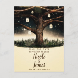 Cartão Postal De Anúncio Árvore Noturna Rústica com Luzes e Potes Reservar 