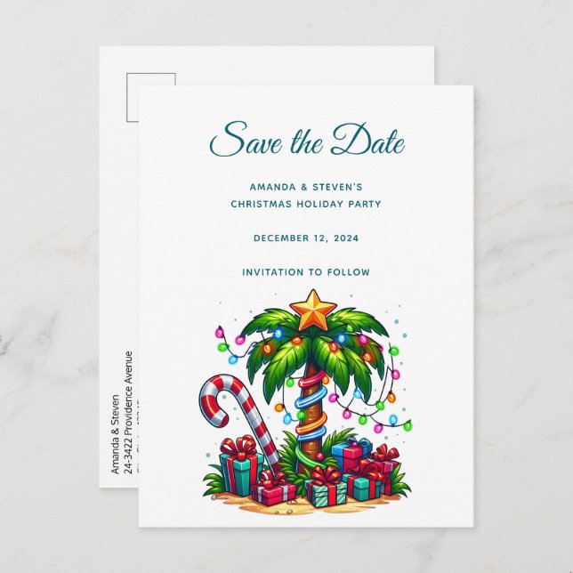 Cartão Postal De Anúncio Árvore Tropical de Palma de Natal (Frente/Verso)