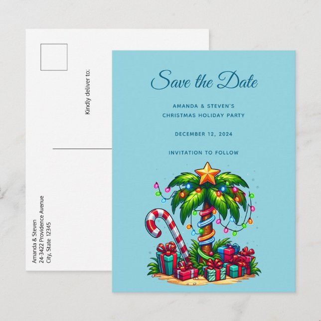 Cartão Postal De Anúncio Árvore Tropical de Palma de Natal (Frente/Verso)