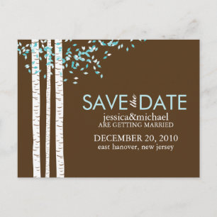 Cartão Postal De Anúncio Árvores de Birch Salvem a Data Casamento