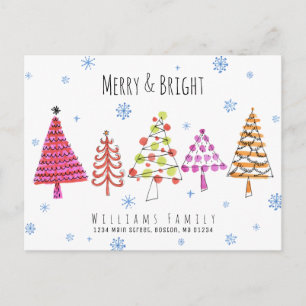 Cartão Postal De Anúncio Árvores de Natal Modernas Alegremente Brilhantes M