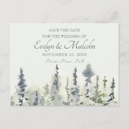 Cartão Postal De Anúncio Árvores Perenes de Aquarela Tall Timber Casamento