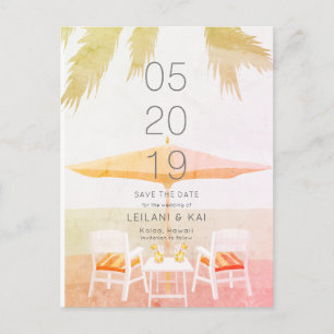 Cartão Postal De Anúncio As cadeiras de praia tropicais cor-de-rosa salvar