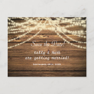 Cartão Postal De Anúncio As luzes rústicas da madeira & da corda salvar o