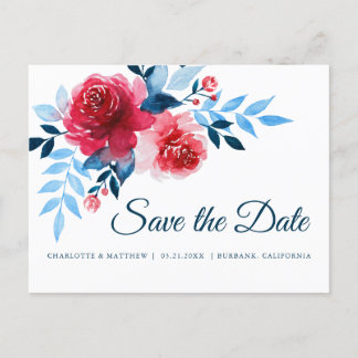 Cartão Postal De Anúncio As Rosas vermelhas De Aquarela Guardam A Data