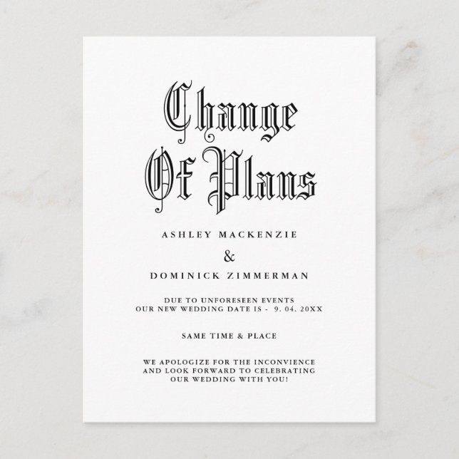 Cartão Postal De Anúncio Atualização de mudança simples de casamento gótico (Frente)