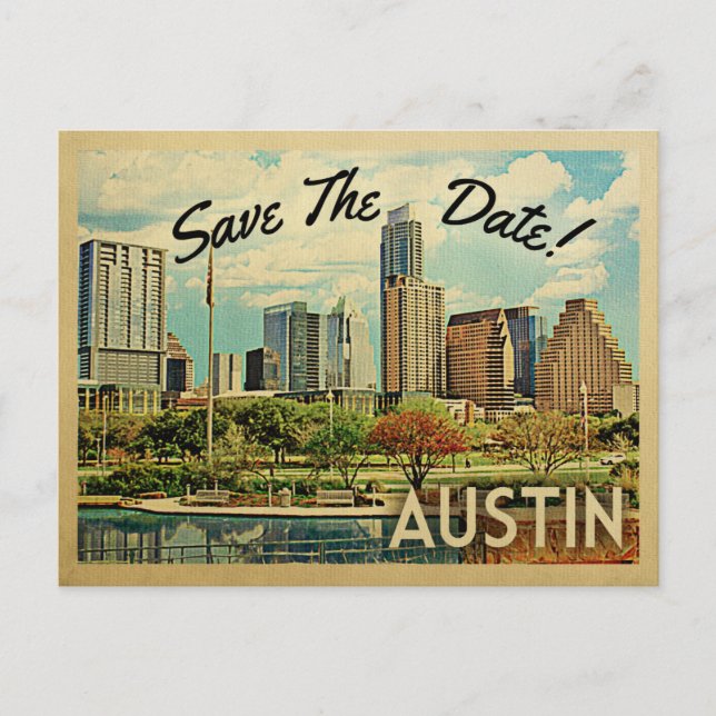 Cartão Postal De Anúncio Austin Salve A Data Texas (Frente)