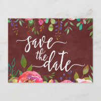 Autumn Burgundy Watercolor Casamento Salva a Data