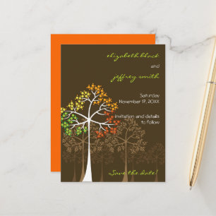 Cartão Postal De Anúncio Autumn Fall Trees Woodland Casamento Salvar A Data