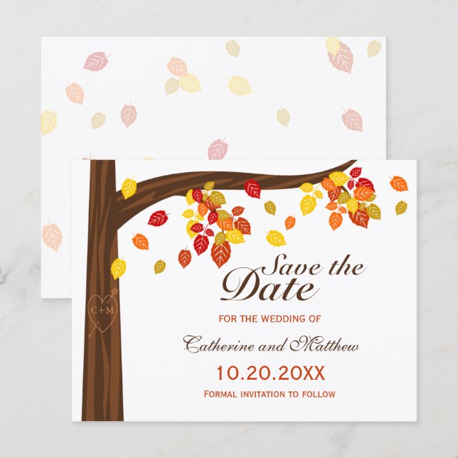 Cartão Postal De Anúncio Autumn Falling Deixa O Casamento Salvar A Data (Frente/Verso)