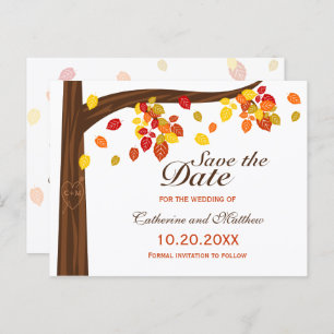 Cartão Postal De Anúncio Autumn Falling Deixa O Casamento Salvar A Data