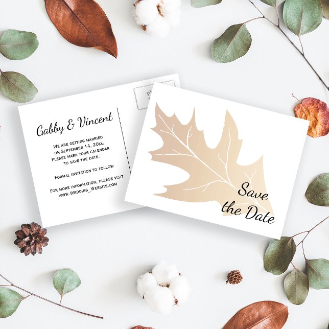 Cartão Postal De Anúncio Autumn Oak Leaf Weding Date (Criador carregado)