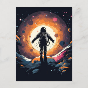 Cartão Postal De Anúncio Aventura Espacial Minimalista Vintage de Astronaut