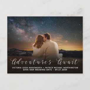 Cartão Postal De Anúncio Aventuras Aguardar Foto Casamento Salvar Data