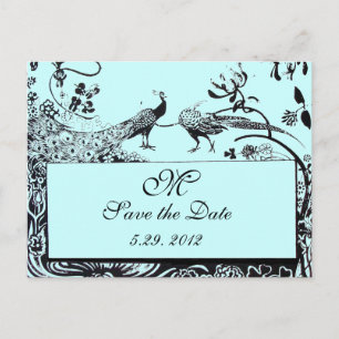 Cartão Postal De Anúncio AVES DE AMOR DE CASAMENTO MONOGRAMA preto e branco
