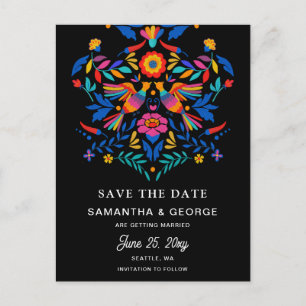 Cartão Postal De Anúncio Aves Mexicanas Otomi Floral Fiesta Salva A Data