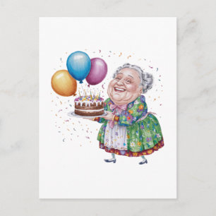Cartão Postal De Anúncio Avozinho engraçado avental floral arte de aniversá