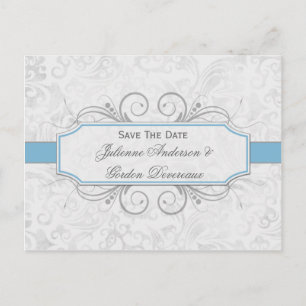 Cartão Postal De Anúncio Azul claro e Cinzas - Salvar a data