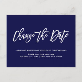 Cartão Postal De Anúncio Azul | Data de mudança adiada casamento cancelado