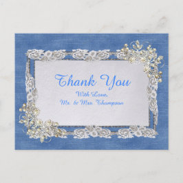 Cartão Postal De Anúncio Azul Denim, renda e Pérolas de Marfim