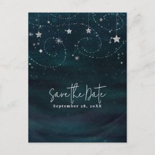 Cartão Postal De Anúncio Azul e Prata Estelar Caprichoso Celestial
