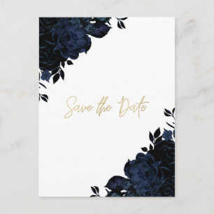 Cartão Postal De Anúncio Azul Escuro Floral Gótico Salve a Data