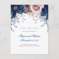 Azul Marinho e Floral Lilás Salve a Data