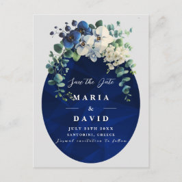 Cartão Postal De Anúncio Azul Marinho Floral Save the Date, Elegante