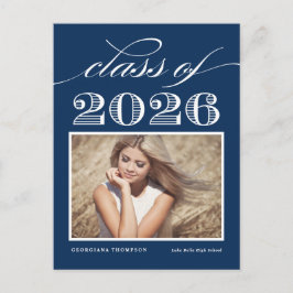 Cartão Postal De Anúncio Azul Marinho Vintage Turma de 2026 Foto Formatura