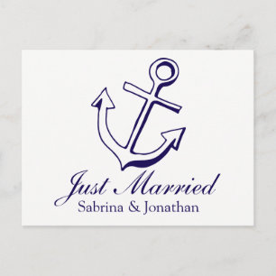 Cartão Postal De Anúncio Azul Naval Náutico Casados Âncora de Navio Praia
