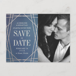 Cartão Postal De Anúncio Azul Profundo Opalina Fotografia de Casamento Save
