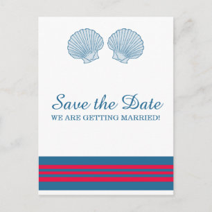 Cartão Postal De Anúncio Azul Vermelho Náutico Capas Guardar a Data