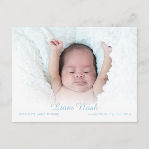 Cartão Postal De Anúncio Baby Boy Photo Script Name Modern Elegant Birt
