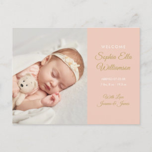 Cartão Postal De Anúncio Baby Girl Script Foto Dourada Elegante Nascimento