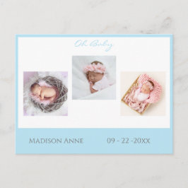 Cartão Postal De Anúncio Baby Photo Blue Boy Script Stats Bonito Nascimento