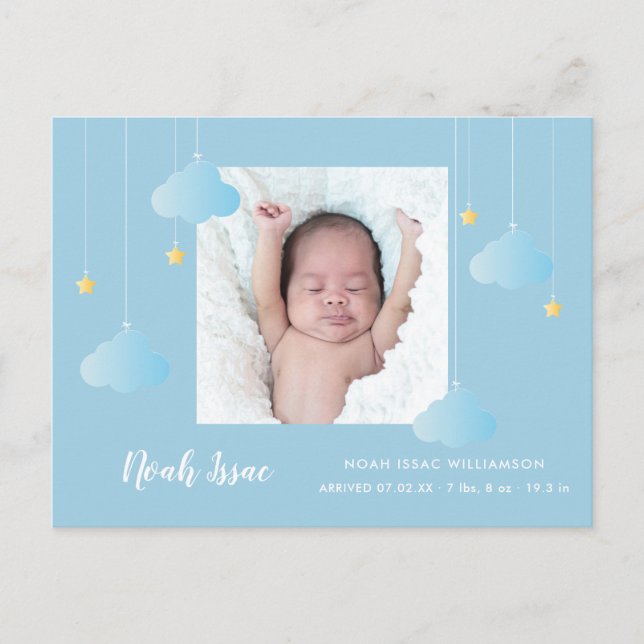 Cartão Postal De Anúncio Baby Photo Blue Twinkle Twinkle Boy Birt (Frente)