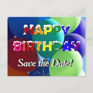 Cartão Postal De Anúncio Balão Arco-Íris Aniversário Salvar Data