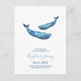Cartão Postal De Anúncio Baleia Azul Aquarela Salve a Data