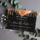 Cartão Postal De Anúncio Balões de ouro preto de 16 partidos doces salvam a<br><div class="desc">Uma garota e moda Salve o cartão de data para uma doce festa de aniversário 16, 16. Um fundo preto clássico decorado com brilho de ouro falso e balões. Personalize e adicione uma data e nome/idade. O texto: Salvar a Data é gravado com um script de estilo com letra de...</div>