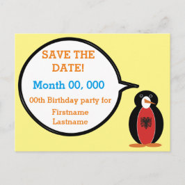 Cartão Postal De Anúncio Bandeira Albanesa Falando Sra. Pinguim Salve a Dat