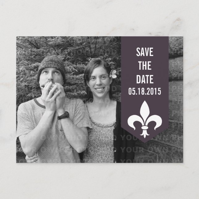 Cartão Postal De Anúncio Banner de Flourish Chic Roxo Salvar Cartão-Postal  (Frente)